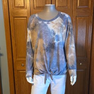 nine britton Blue and Brown Tie-Dye Front Knot Pullover